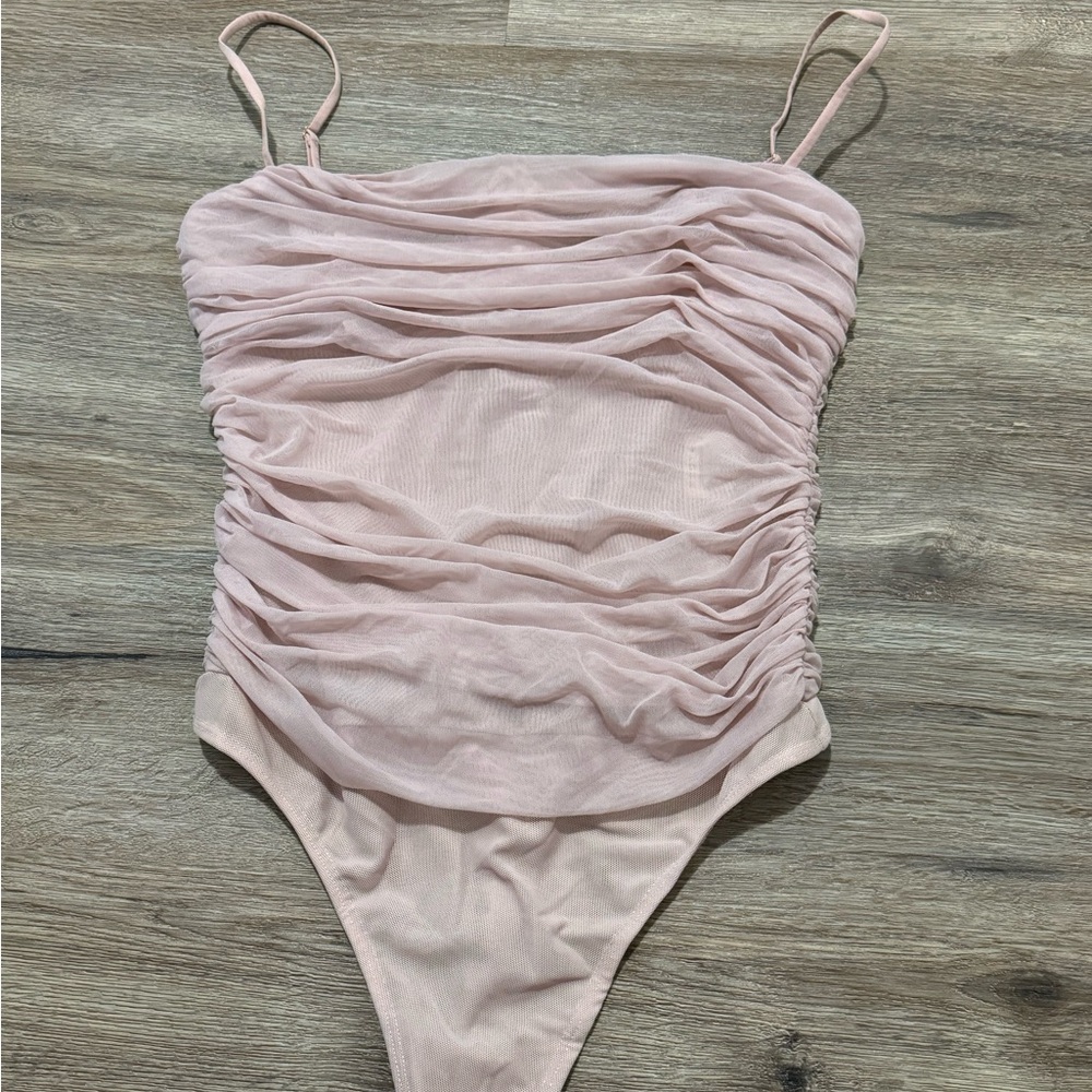 Aritzia pink ruched bodysuit